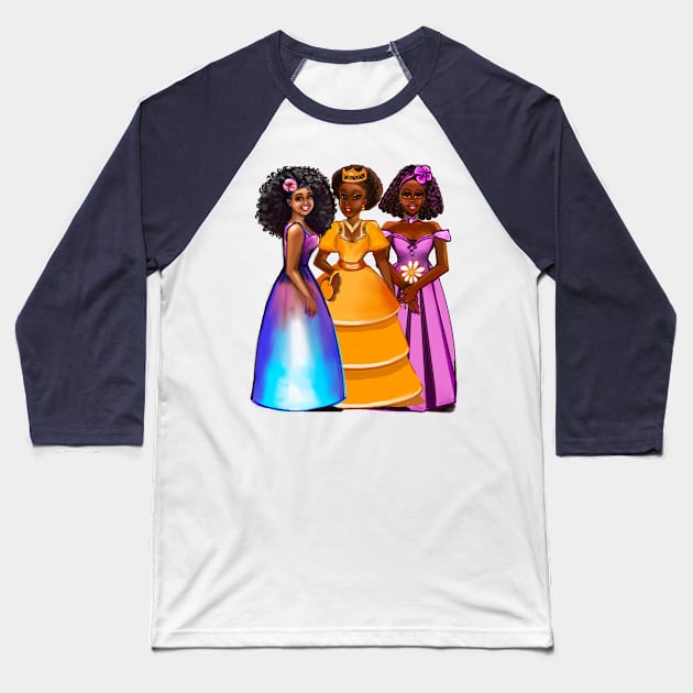 The best Gifts for black girls 2022 Three afro princesses  ! beautiful  black girls with Afro hair, brown eyes and dark brown skin. black princess Baseball T-Shirt by Artonmytee